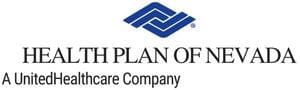Black letters Health Plan of Nevada with blue logo above.