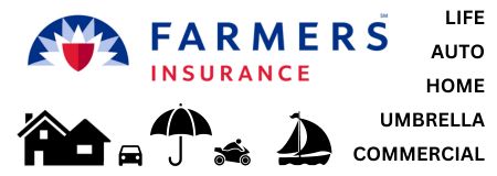 Blue letters spelling out Farmers and red letters spelling insurance. Semi circle red and blue logo on the left